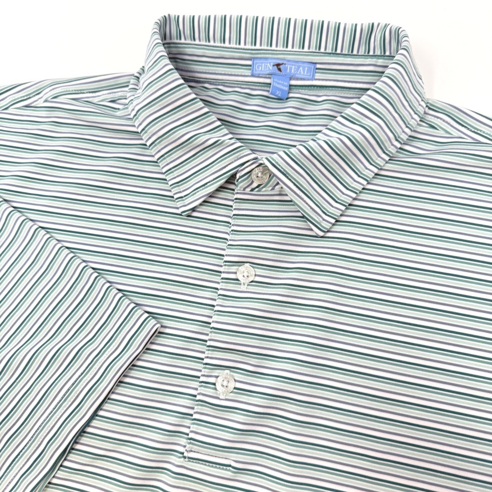 GenTeal Mens XL Performance Polo Shirt Green Blue Striped Short Sleeve Golf Top